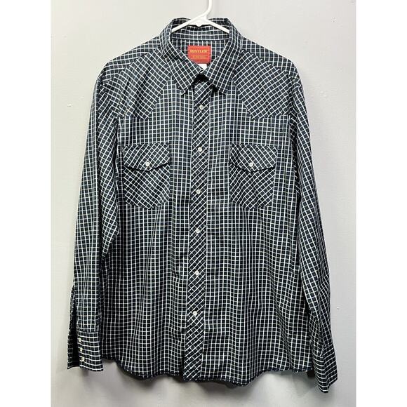 Rustler X-Long Tails Pearl Snap Western Shirt Mens XL Extra‎ Large Casual Blue - Picture 1 of 6
